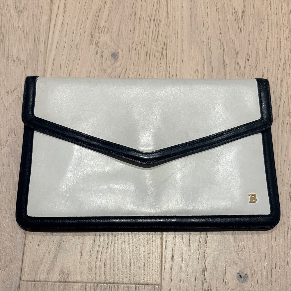 Vintage Bally Black & White Leather Envelope Clutch – Made in Italy